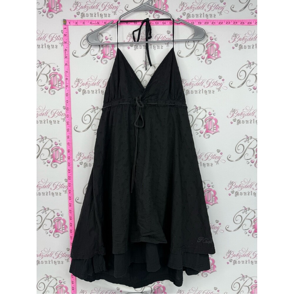Hooch dress tie up y2k Embroidery Black Eyelet Halter Summer Dress